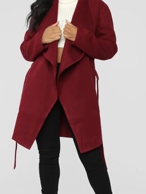 Women’s Wine Drape Front Long Coat